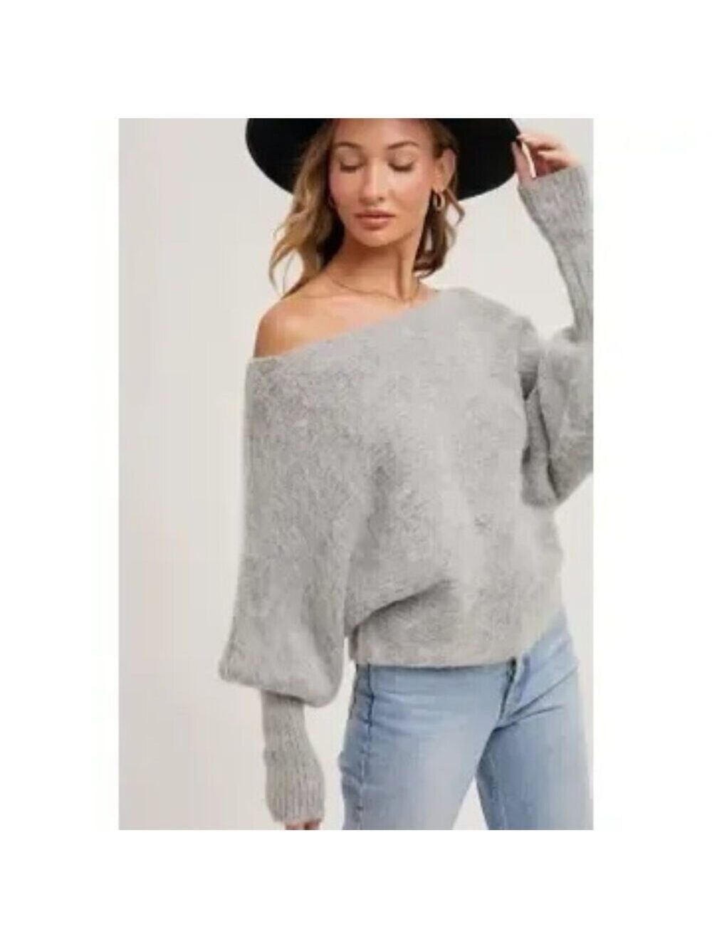 FINAL PIECES!!! CLEAR OUT!!! Boat Neck Dolman Sleeve Ribbed Fuzzy Knit Sweater